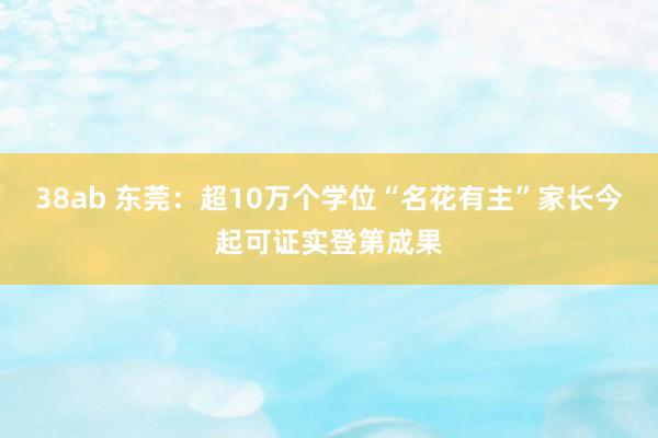 38ab 东莞：超10万个学位“名花有主”家长今起可证实登第成果